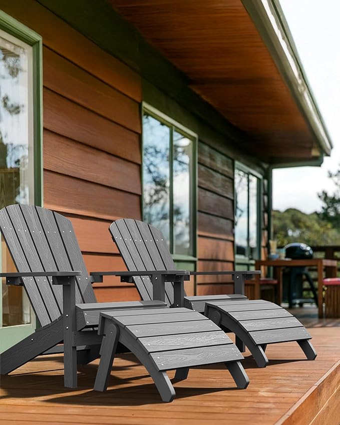 YEFU Adirondack Chairs Set of 6: Plastic Adirondack Chairs - Patio Chairs with Wood Texture - Outdoor Chair HIPS - Lawn Fire Pit Deck Porch Garden Chairs for Adults(Grey)
