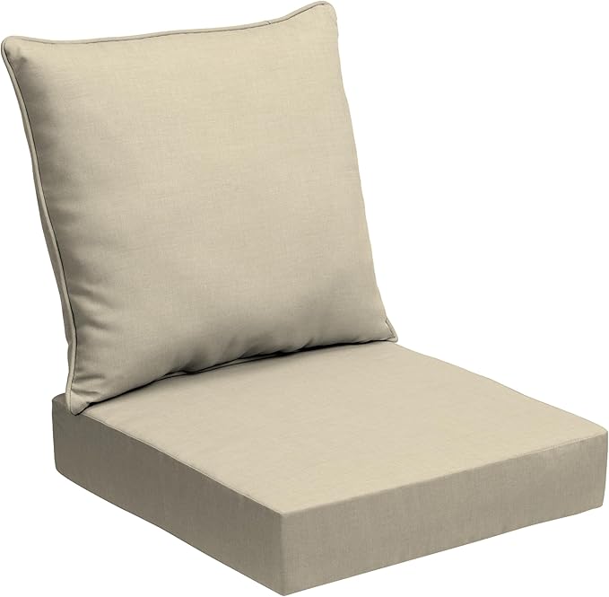 Arden Outdoor Foam Deep Seat Cushion Set, 24 in x 24 in, Weather-Proof, Rain-Proof, Fade Resistant Patio Cushion, Bottom and Back Cushion for Chair, Sofa, and Couch Tan Leala