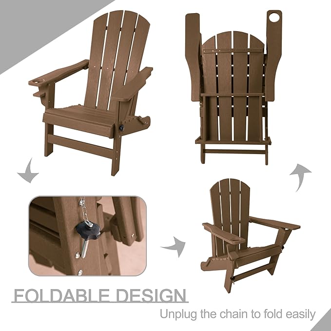 Kozyard Folding Adirondack Chair, Patio Outdoor Chairs, HDPE Plastic Resin Deck Chair, Painted Weather Resistant, for Deck, Garden, Backyard & Lawn Furniture, Fire Pit, Porch Seating (Taupe)