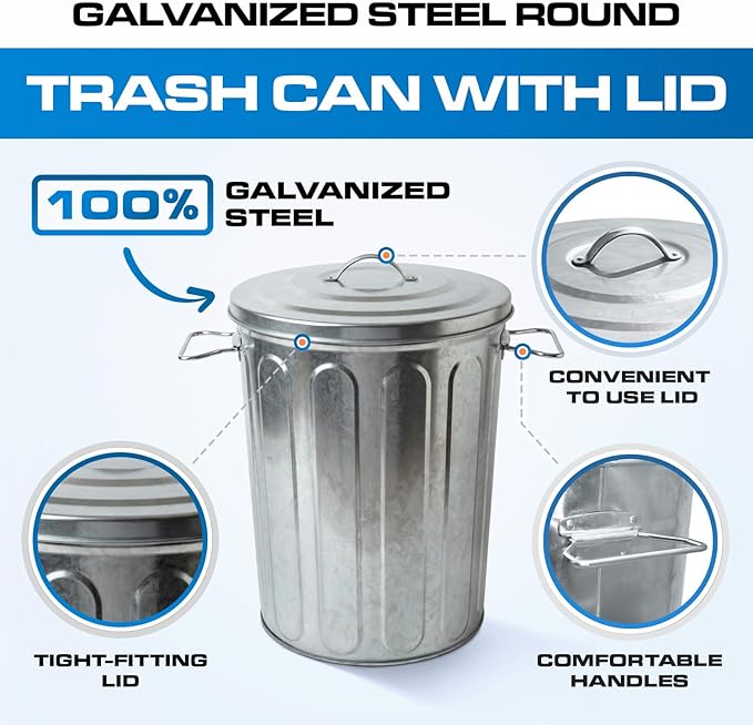 Plexon 5 Gallon Small Metal Trash Can with Lid Outdoor Galvanized Trash Can with Lid 5 Gal Ash Bucket for Bird Seed Container