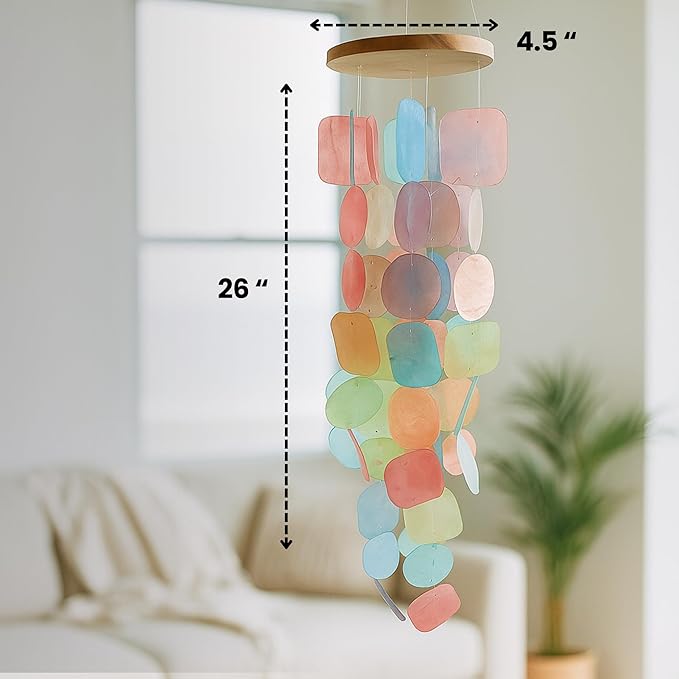 Solange & Frances Rainbow Capiz Shell Wind Chimes for Outside - Sea Glass Decor Windchimes, Gift Ideas for Mom, Gifts for Women, Unique Valentines Day Gifts and Gift for Men