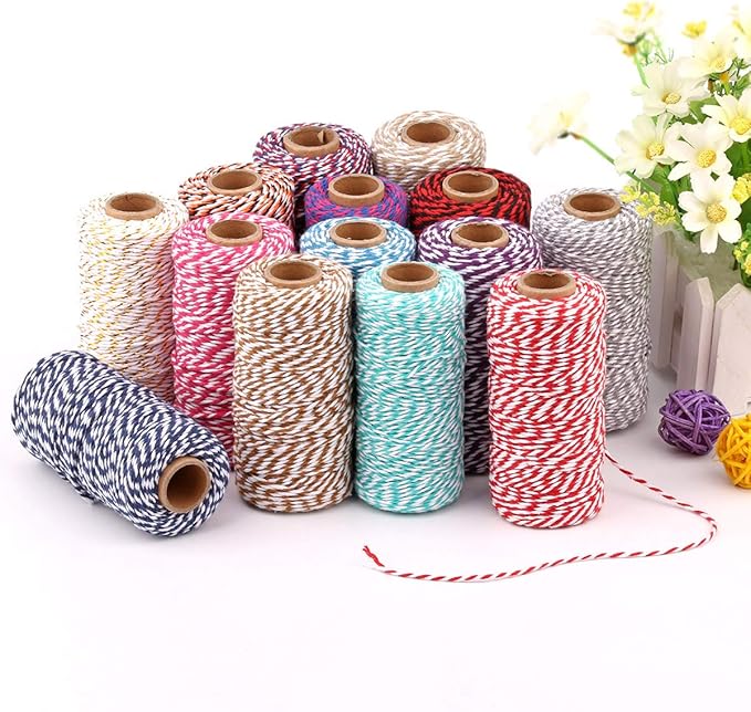 Cotton Twine String Bakers Rope: 2 Roll Twines for Crafts Gift Wrapping - 656 Feet Gold Wire White Twine for Kitchen Cooking