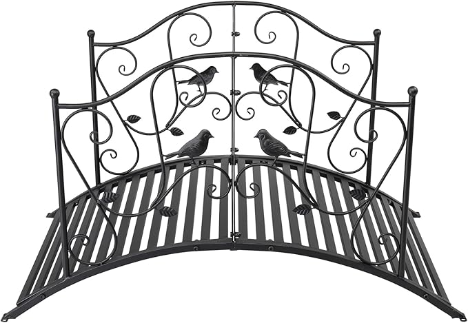 47in Outdoor Decorative Garden Bridge,Decorative Landscaping Bridge,Metal Landscape Bridge,Outdoor Decorative Garden Arch Footbridge,with Guardrails,for Lawn Pond Yard Patio Farm Backyard (Black)