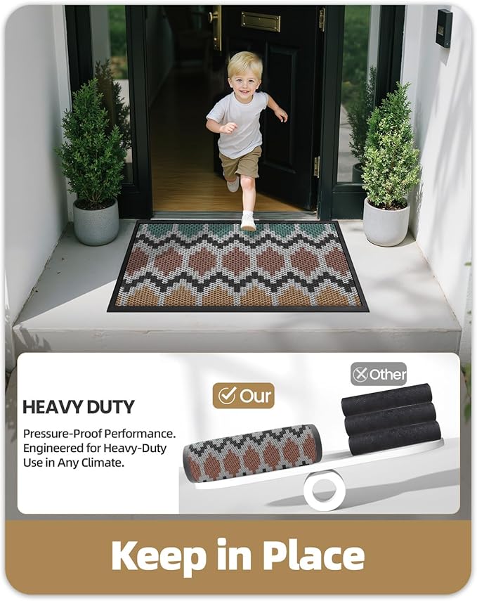 Color&Geometry Front Door Mat 24"x36", Dirt Trapping, Non-Slip, Low Profile, Durable, Easy Clean, Heavy Duty Rubber Entry Rug, Outside Doormats for Inside House/Entrance/Entryway