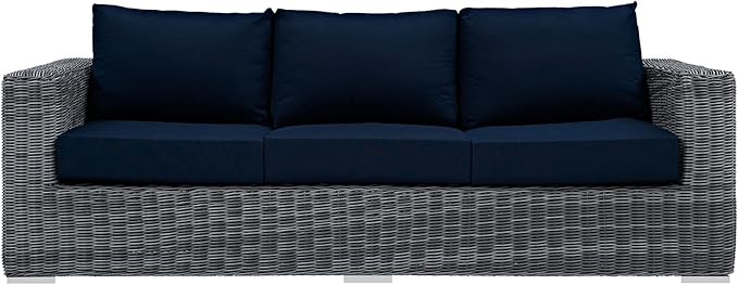 Modway EEI-1874-GRY-NAV Summon Wicker Rattan Outdoor Patio Sofa with Sunbrella Fabric Cushions, Canvas Navy