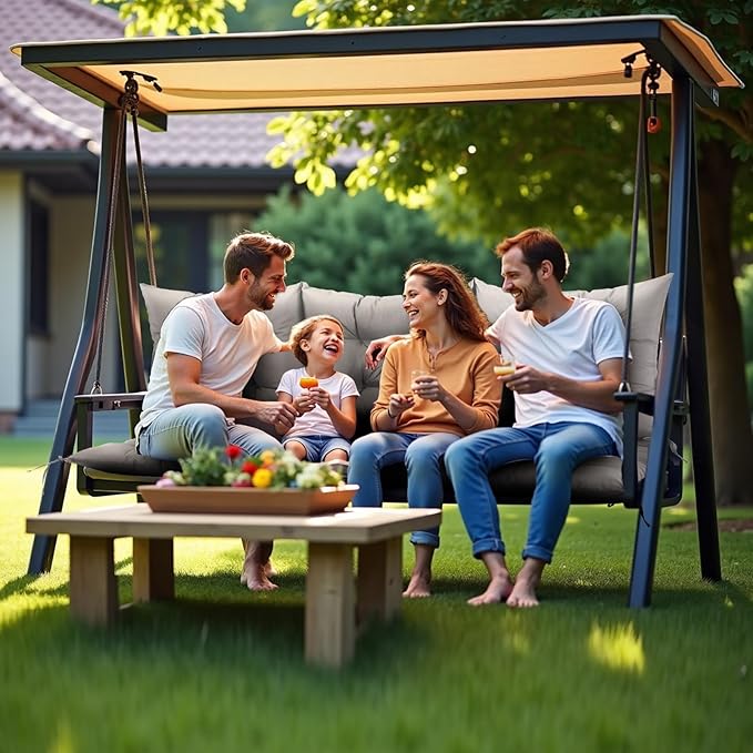 NACATIN 3 Seat Cushion for Outdoor Swing - 60x40 inches, 4" Thick Porch Swing Cushions with Ties and Storage Bag, Waterproof Bench Cushions for Patio, Outdoor, Backyard and Garden (Light Gray)