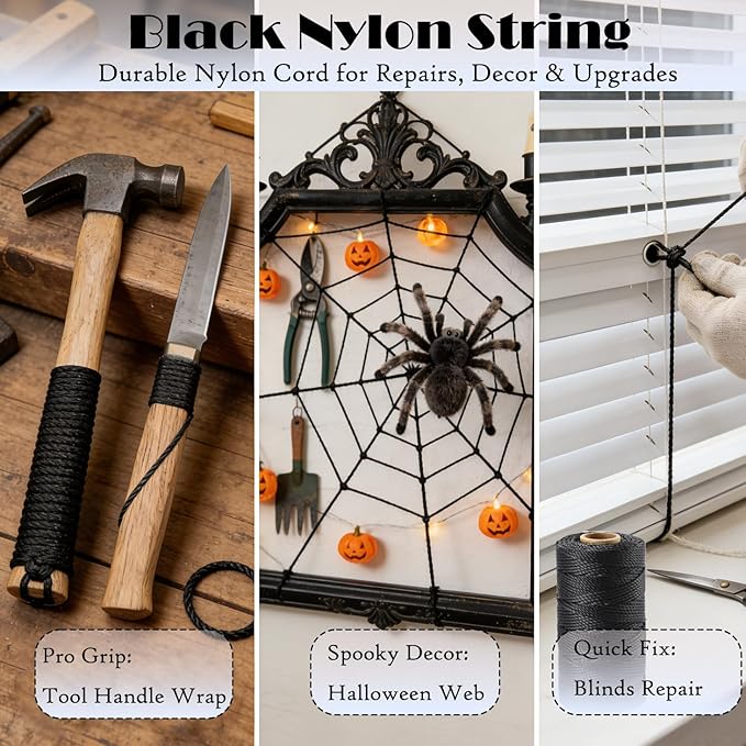 Black Nylon Twine, 200ft 3mm UV Resistant Nylon Cord Twine for Garden, Fishing, Wrapping, Camping and Outdoor Survival, Netting Home Improvement