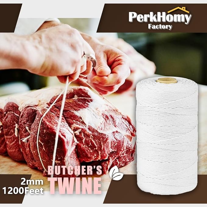 SMART&CASUAL 1,200 Feet 2mm Cotton Butcher Twine String Soft Food Safe for Cooking Craft Baker Kitchen Meat Turkey Sausage Roasting Gift Wrapping Gardening Crocheting Knitting