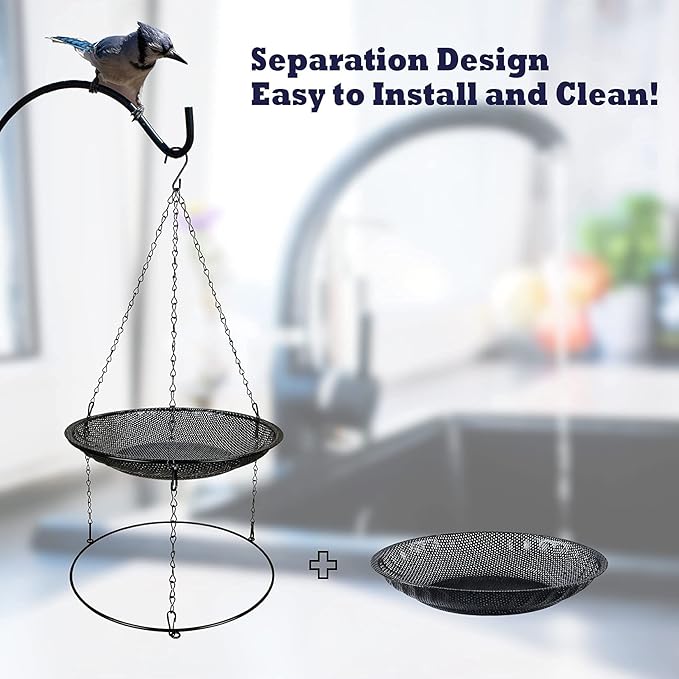 Premium Hanging Bird Feeder Tray(2 Set),Size 11.8” Large Platform Bird Feeder Metal Mesh Tray,Wild Bird Feeder for Outside Hanging Seed Platform,Combinable Style to Double Layer