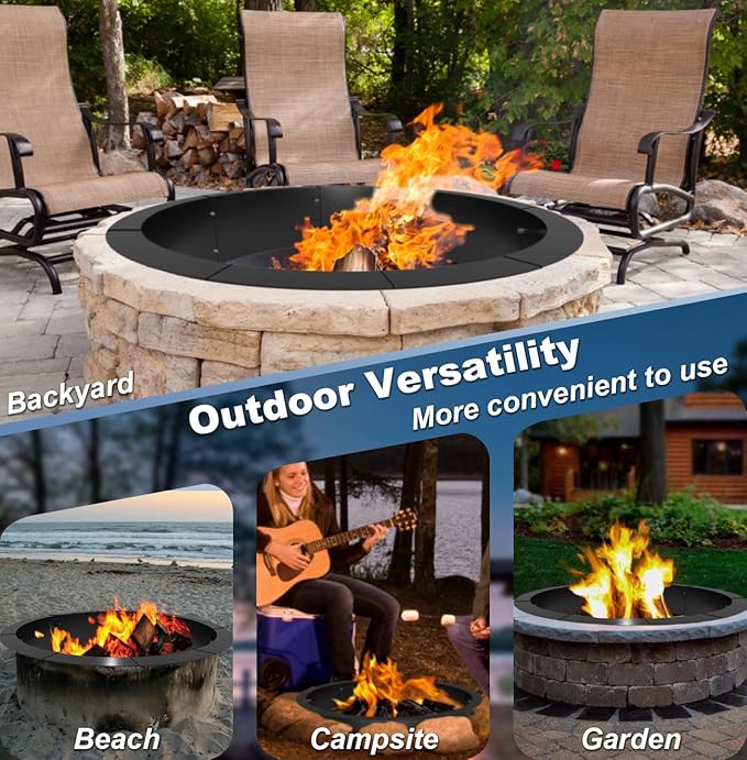 Round Outdoor Fire Pit Ring Insert 36-Inch Inner 40-Inch Outer Diameter, Heavy Duty Metal Steel DIY Firepit Liner Campfire Rings for Outside Wood Burning Above or In-Ground, Black