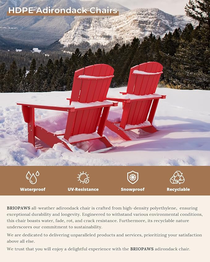 BRIOPAWS Adirondack-Chairs-Set of 4 | Fire Pit Chair | Oversized | HDPE Plastic | Weather Resistant | for Deck Outdoor Poolside Campfire | Red