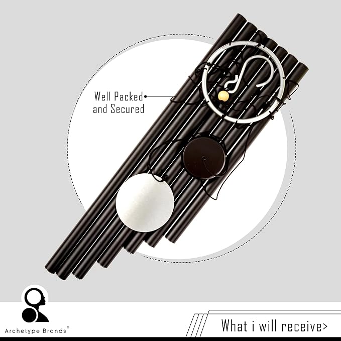 Wind Chimes for Outside and Inside – 44 inch – 528hz Solfeggio Healing Tones - Black