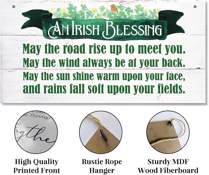 Hanging St. Patricks Day Wood Decor Sign, An Irish Blessing Printed Wood Wall Art Sign, May The Road Rise Up To Meet You. Irish Home Signs Decor, Hanging Door Wood Sign, St Patricks Day Décor