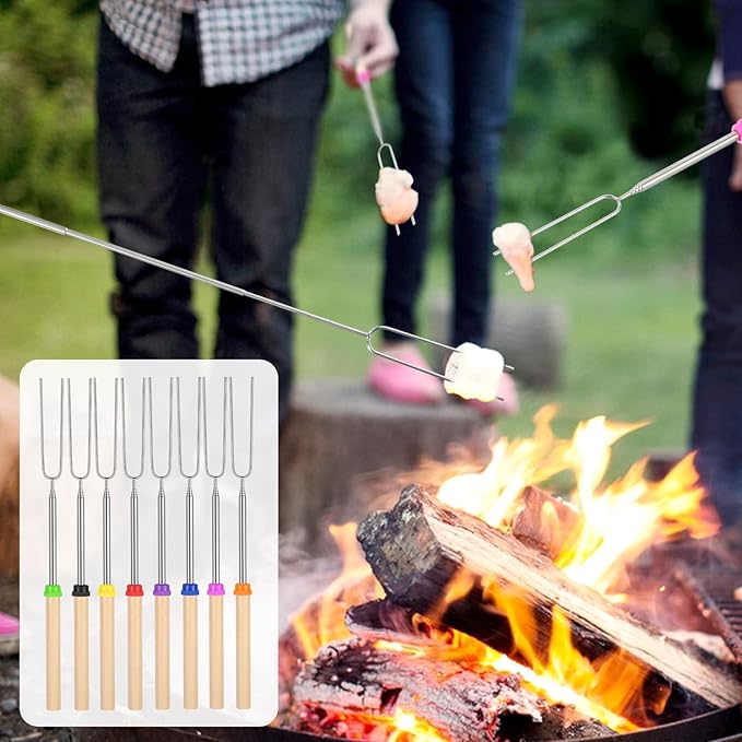 32 Pack Marshmallow Roasting Sticks Bulk 32 Inch Smores Kit for Fire Pit Extendable Metal Barbecue Skewers Hot Dog Fork for Marshmallow, Hot Dogs, Camping, BBQ, Grill