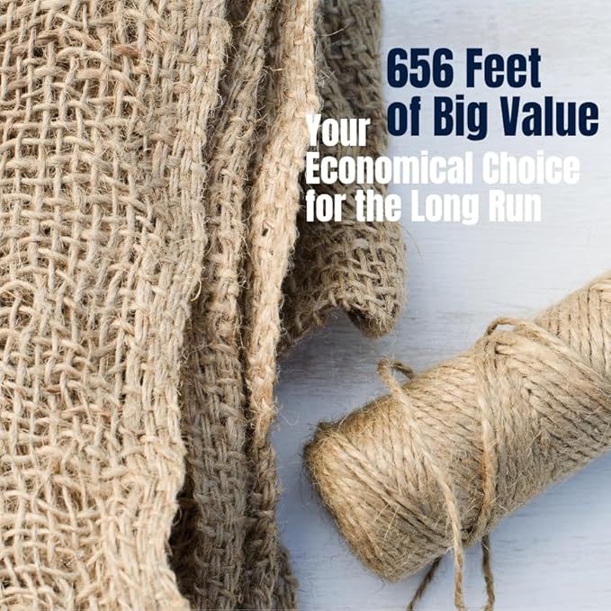 Jute Twine Rope 2mm, 656 Feet, All-Purpose Reinforced Twisted String, for Packing, Gardening, Crafts, and DIY Projects