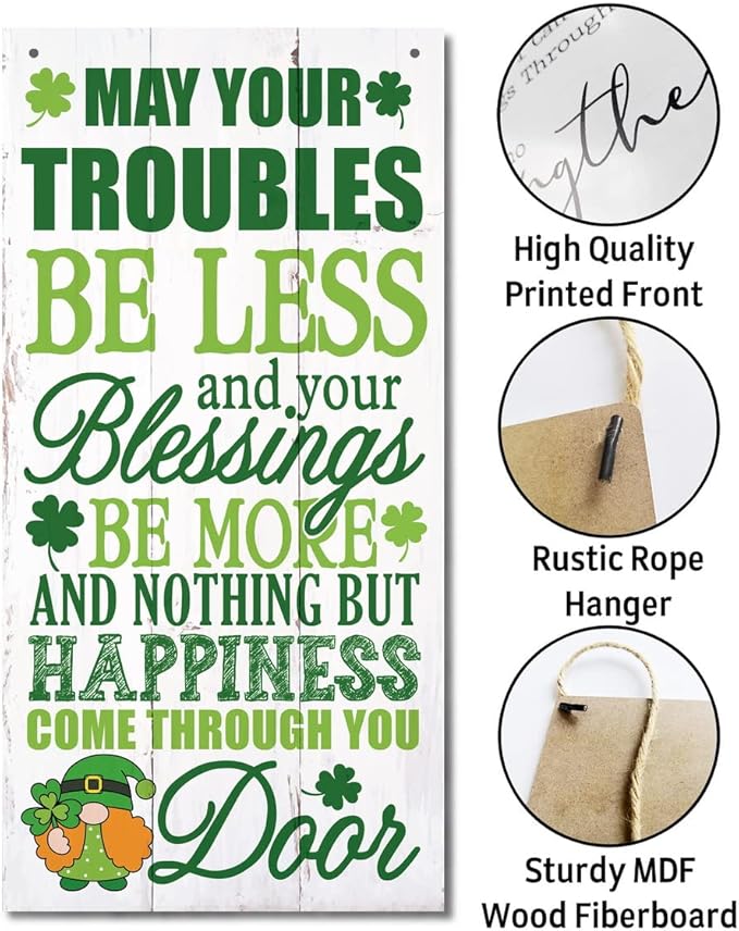 Hanging St Patricks Day Wood Decor Sign, Irish Prayer Printed Wood Wall Art Sign, Irish Home Signs Decor, Hanging Door Wood Sign, Irish Blessing Sign, St Patricks Day Decor, Rustic Farmhouse Decor