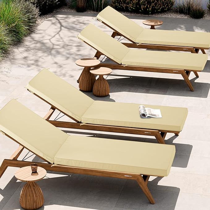 Chaise Lounge Cushion for Outdoor Furniture, Waterproof Fade and Tear Resistant Lounge Deck Chair Cushions for Patio Lawn Pool Resort Hotel, 72x21x3 Inch, Beige
