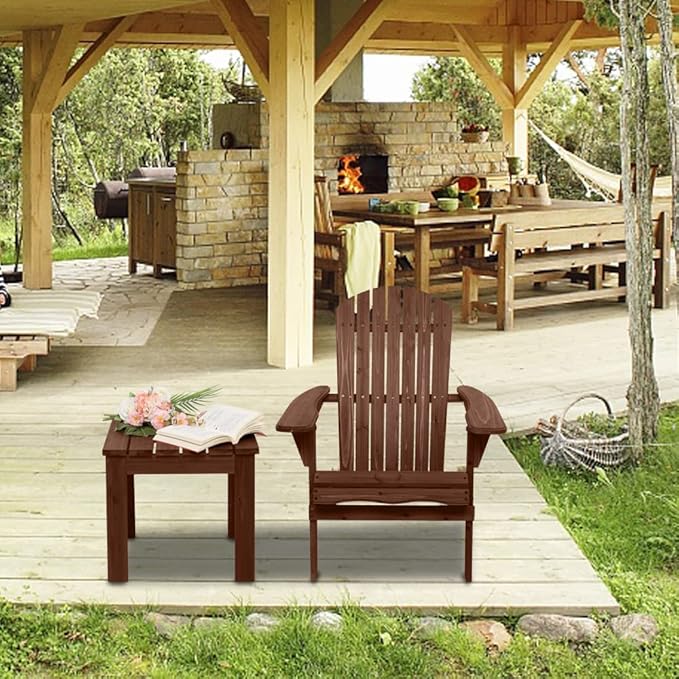Outvita Wood Adirondack Chair, Folding Wooden Lounge Seating, All Weather Outdoor Furniture Chair with Armrest for Garden Fire Pit Yard Beach, 350 LB Support - Carbonized