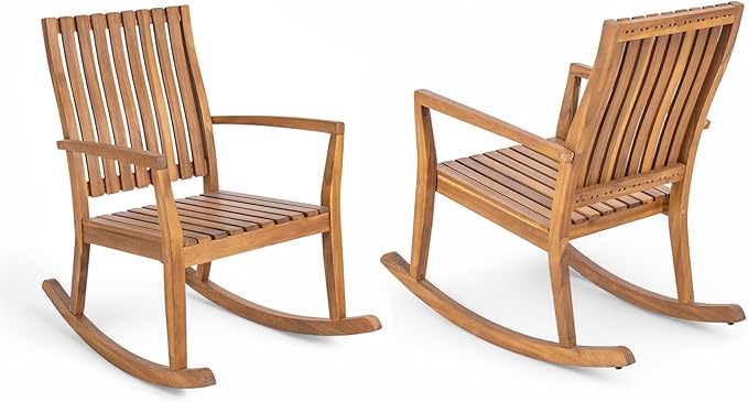 Christopher Knight Home Nycha Acacia Wood Rocking Chair Outdoor Set of 2, Patio Furniture Set, Wooden Patio Single Sofa with Glider Function, Lounge Chair Outdoor, Teak
