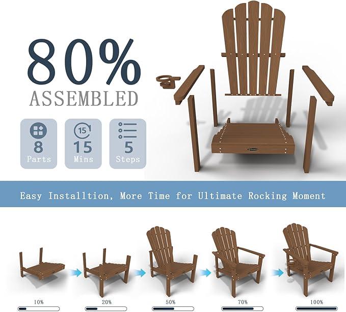 Stackable Adirondack Chair, HDPE All-Weather Adirondack Chairs - Durable and Space Saving, Plastic Outdoor Fire Pit Chairs with Cup Holder,Wood