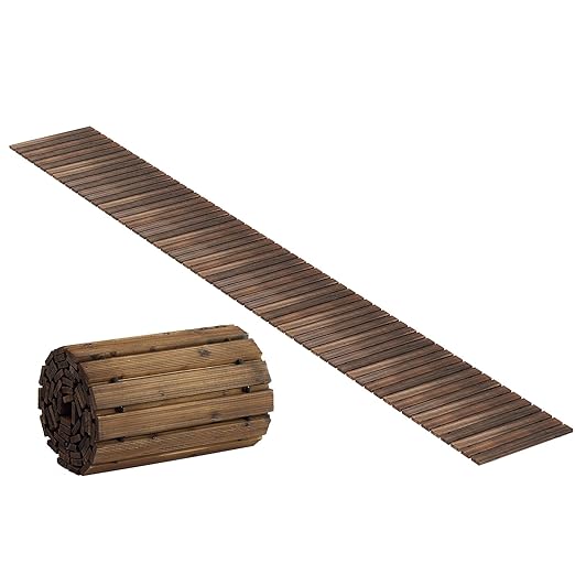 12FT Straight Wooden Garden Pathway Walkway Outdoor Roll Out Decorative Garden Non-Slip Patio Path Decorative Boardwalk Outdoor Road Floor for Backyard Beach Wedding Party