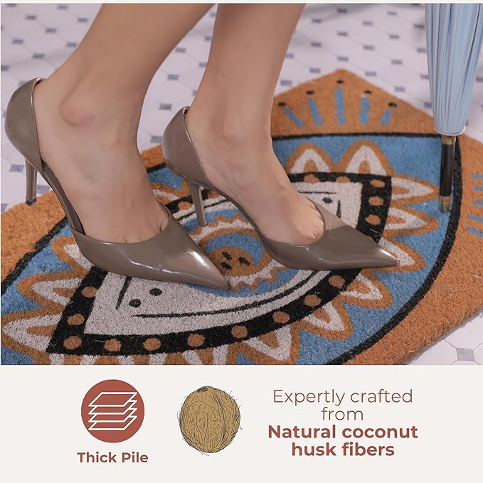 Folkulture Welcome Matt Outdoor | 16 x 28 Evil Eye Decor Mat for Front Door Mat Outside Entrance | Eco Friendly | Welcome-Mats Cute | Coir Door Mats | Outdoor Decor for Home | Durable & Anti Slip