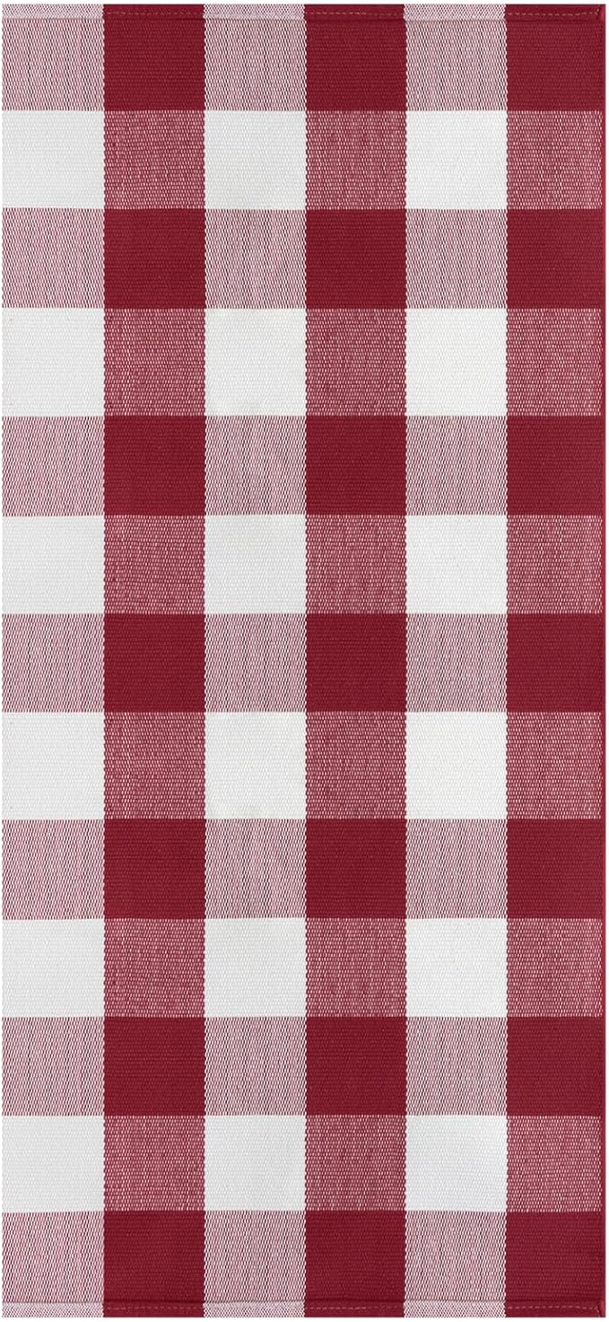 IOHOUZE Christmas Buffalo Plaid Rug 2x4.3 Ft Outdoor Indoor Doormat Red White Check Washable Area Rug Woven Cotton Checkered Front Porch Mat Christmas Decor for Front Door Entryway Home Entrance