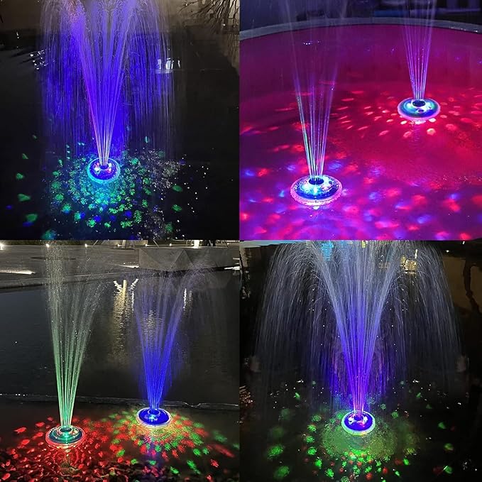 Floating Water Fountain with Underwater Lights, Powered Pump Outdoor, 2 Modes Sprinkler Waterfall Fountain for Inground Above Ground Pool, Pond-Light Blue-1PC