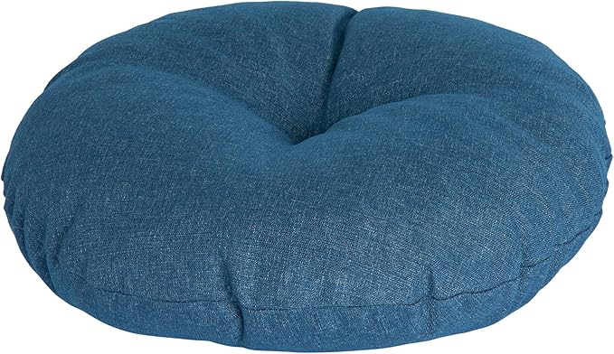 Magpie Fabrics Outdoor 15"x15"x4" Round Bistro Seat Cushions with Ties Set of 2, Tufted Waterproof Patio Floor Chair Pads for Home Garden Balcony Kitchen Office Porch, Dark Blue