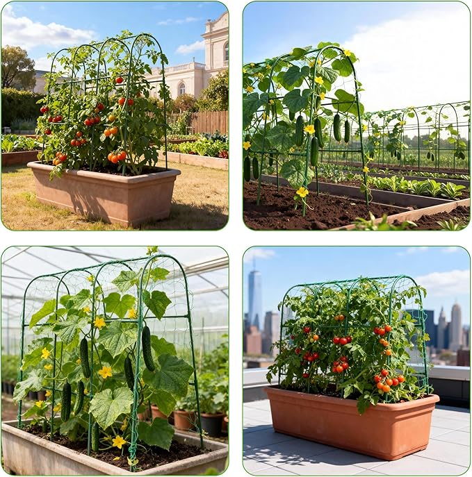 Cucumber Trellis for Raised Garden Bed,U-Shape Plant Support Metel Trellis for Climbing Plants Arch Trellis with Netting for Outdoor Cucumbers, Tomatoes, Vine Climbing Plant(63''X32''x47.2''(LxWxH))