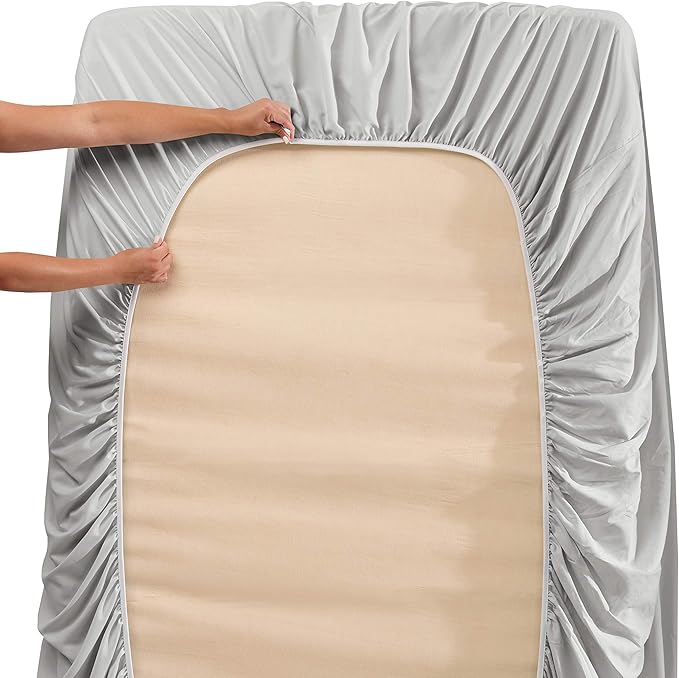 Clara Clark Fitted Sheet, Extra Deep Pocket Fits Deep Mattress, Luxury Soft Fitted Sheet Only, Full - Extra Deep Silver Gray