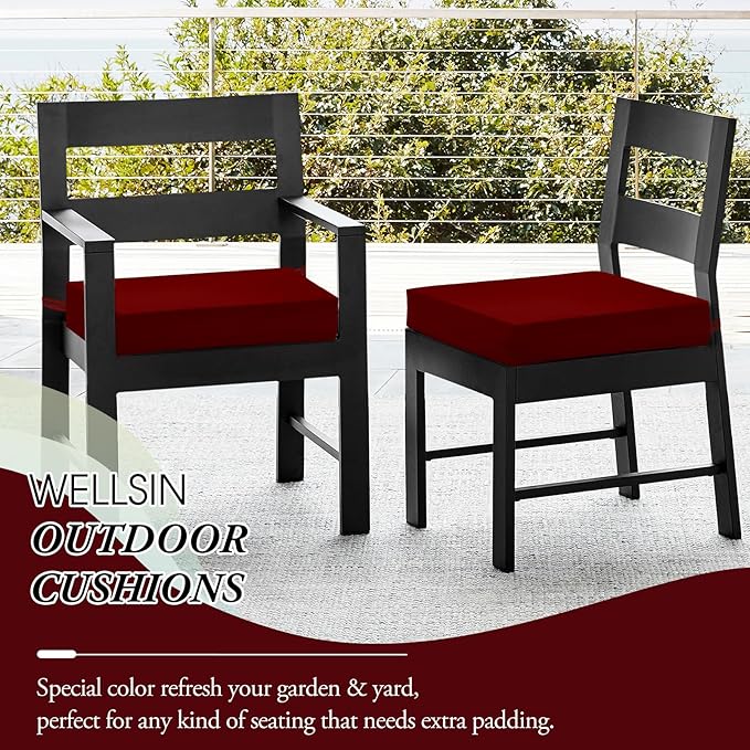 Wellsin Outdoor Chair Cushions for Patio Furniture - Outdoor Cushions for Chairs - Water Resistant Patio Chair Cushions Set of 4, 18.5"X16"X3", Burgundy
