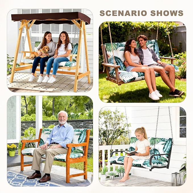 Porch Swing Cushion with Backrest,Waterproof Bench Cushion for Outdoor Furniture,2-3 Seater Replacement Thickened swing cushion with Ties,Patio,Outdoor,Backyard and Garden (Hawaiian Flower,40x40")