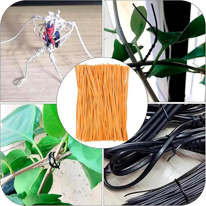 Orange Plastic Twist Ties Bulk, 6 Inch Reusable Twist Ties Garden Ties for Plants, 500 Pcs Metallic Twist Ties for Bread Bags, Vines and Wrapping Cords, Christmas Decor