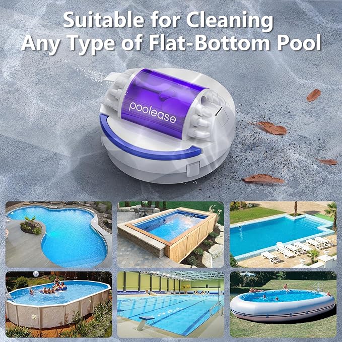 X1 Robotic Pool Vacuum for Above Ground Pool, Automatic Cordless Pool Cleaner with 45W Dual-Motor, Ideal for Above-Ground Flat Pool, 2L Debris Capacity (White and Purple)