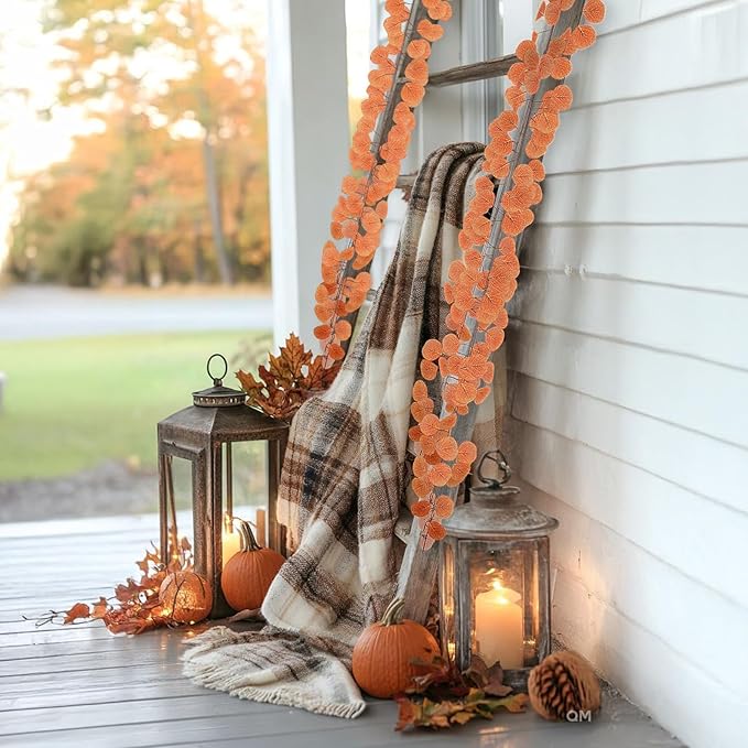 24 Packs Artificial Fall Leaves Garland 172 Ft Fake Vines Fall Eucalyptus Garland Silk Orange Leaf Autumn Ivy for Mantle Table Wall DIY Thanksgiving Wedding Bedroom Birthday Home Outdoor Arch Decor