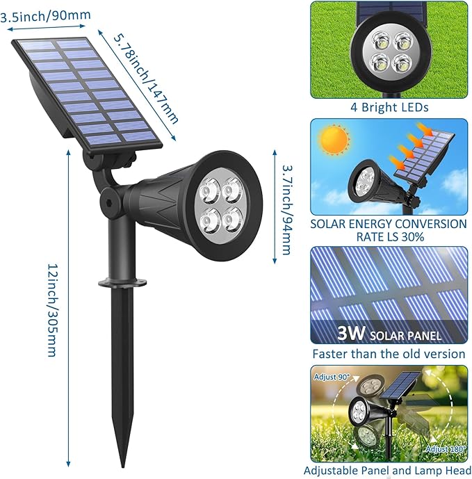 T-SUNUS Green Solar Landscape Spot Lights Christmas IP65 Waterproof Garden Outdoor Spotlights Auto On/Off Security Spotlight for St. Patrick's Day Flag Tree Patio Yard Driveway Pond Halloween 4 Pack