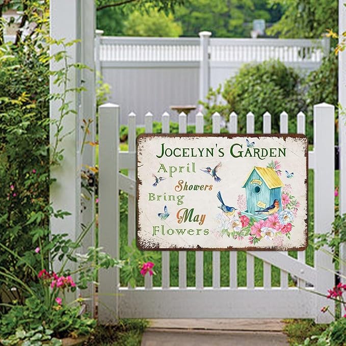 Personalized Metal Signs with Name Made in USA Custom Vintage Garden Sign Waterproof Vintage Decorative Metal Print for Wall Decor Customized Home Garden Ideas Gifts Artwork Prints for Yard Ourdoor