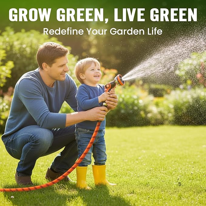 Garden Hose 100 ft, Water Hose Heavy Duty, Flexible Lightweight Non-Expanding Hose with 10 Function Sprayer, Leak-Proof, Burst-Resistant, High-Pressure, Anti-Kink, Garden Gifts for Men Women