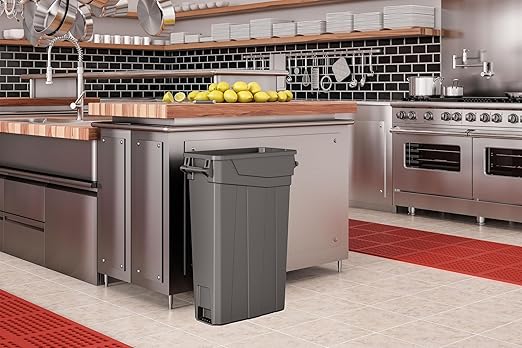 Suncast Commercial TCNH2030 Narrow Trash Can With Handles, 30.00" Height x 11.08" Width, 23 gal Capacity, Gray