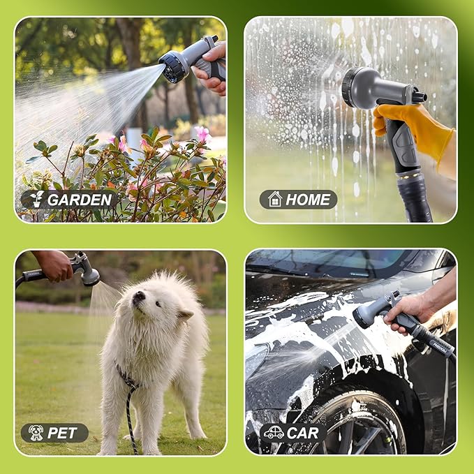 Relxitl Garden Hose, Flexible Water Hose, Ultra Lightweight Non-Expanding hose with 10 Function Sprayer, Leak proof, Pressure Resistant for Yard, Outdoor (Black, 15FT)