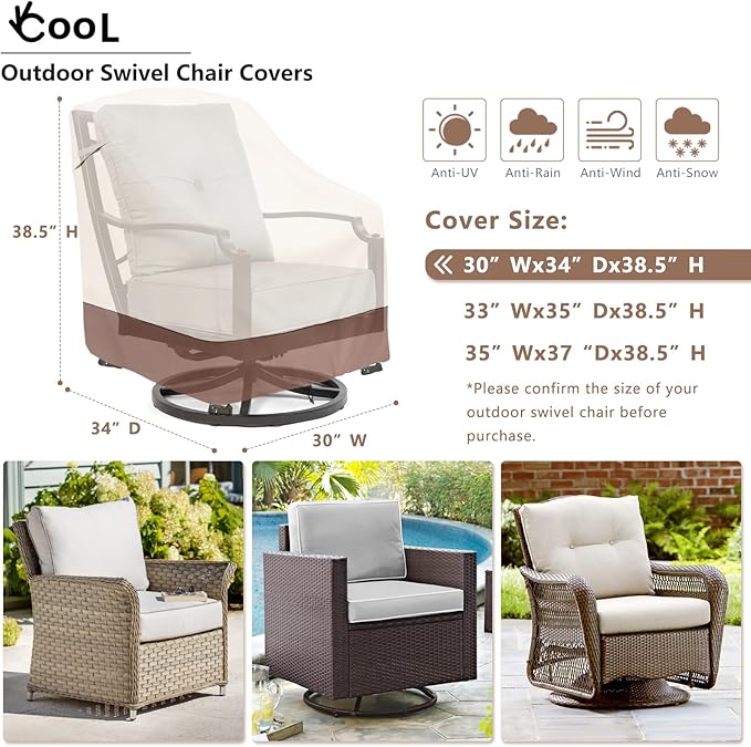 okcool Patio Swivel Chair Cover 4 Pack,Waterproof Heavy Duty Outdoor Chair Covers,Outdoor Swivel Chair Cover for Patio Furniture Covers(30 W x 34 D x 38.5 H inches),Beige & Brown