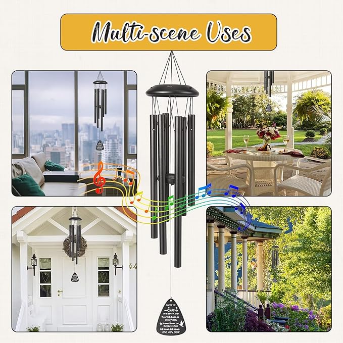 Memorial Gifts for Loss of Loved one, 25''Memorial Wind Chimes of Sympathy Gifts for Loss of Love one,Condolence/Bereavement/Remembrance Gift,Windchime in Memory,Funeral Decor for Garden Outside,Black