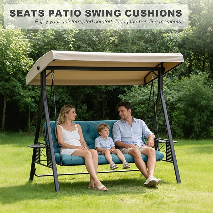 Porch Swing Cushions,Outdoor Cushions 3 Seater Replacement with Backrest, Waterproof Thickened Bench Cushion with Ties for Porch, Patio,Outdoor, Backyard and Garden (Lake Blue 40 * 40 in)