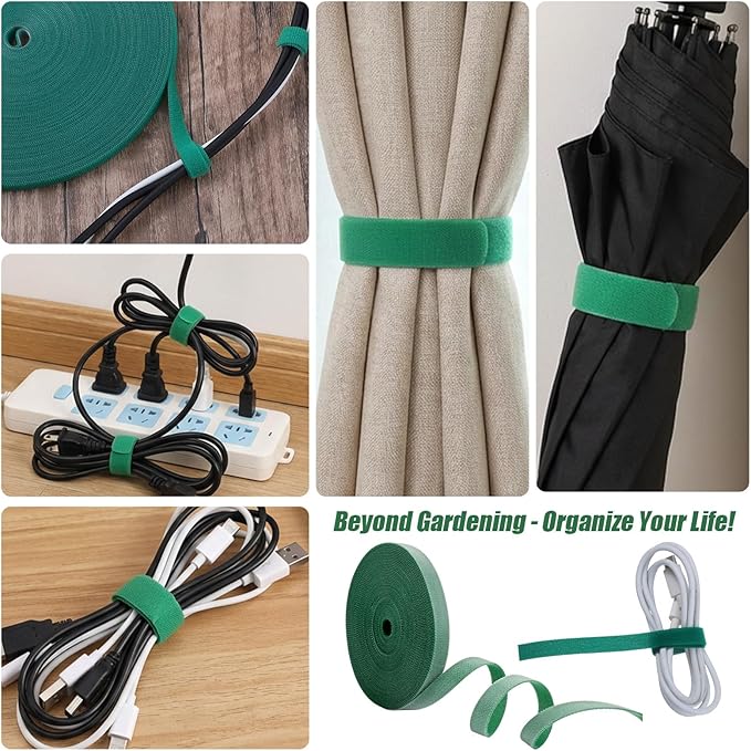 82 Ft 0.39 Inch Green Plant Tape, Reusable Garden Tie for Climbing Plants Adjustable Nylon Plant Support Tape for Outdoor Indoor Gardening, Tomatoes Vines Staking