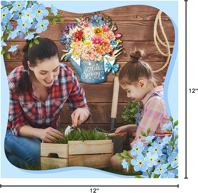 Juexica Hello Spring Door Sign, Flower Door Hanger Wreath, Wooden Hanging Decor, Rustic Welcome Sign for Front Porch, Wall, Pediments Decorations, Floral