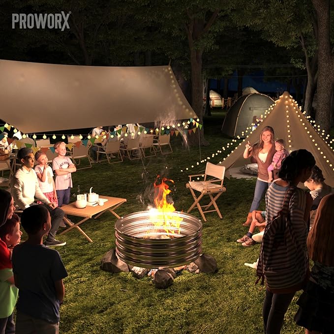 48 Inch Outdoor Fire Pit Ring, Round Galvanized Portable Fire Pit for Camping, Metal Steel Bonfire Fire Ring for Outside, Backyard
