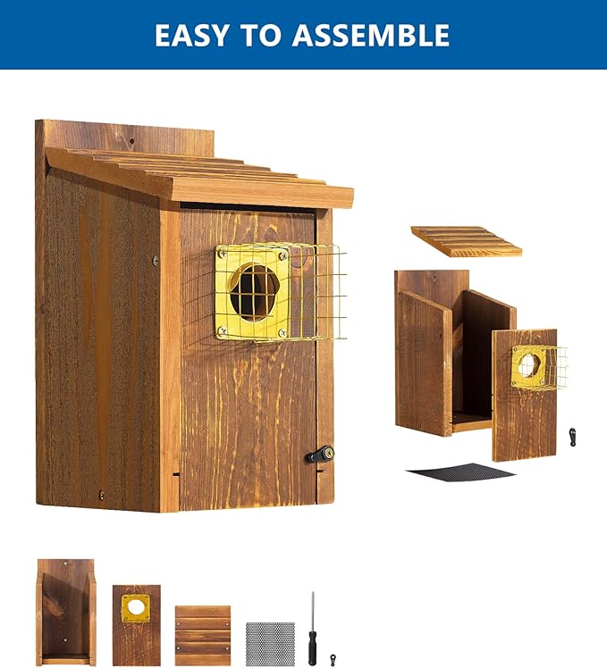 2pk Fortress Bluebird House for Outdoor Clearance - Metal Entry Cage, Mesh Base & Brass Guard - Cedar Bird House for Bluebirds, Finches, Patented Design, Weatherable 5 Years Usage, 6"x7", 2026 Updated