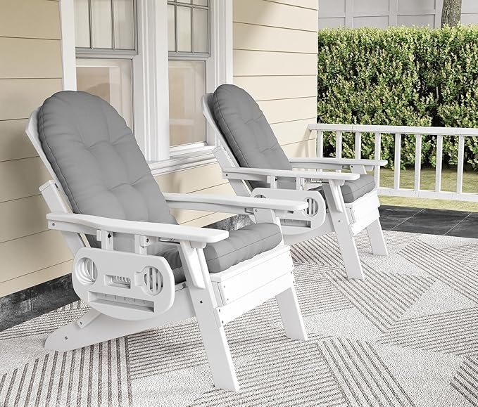 Adirondack Chair Cushion, Thickened High Back Patio Cushions with Ties and Non-Slip Bottom, Water-Resistant and UV-Protected Patio Chair Cushion for Indoor and Outdoor, Grey