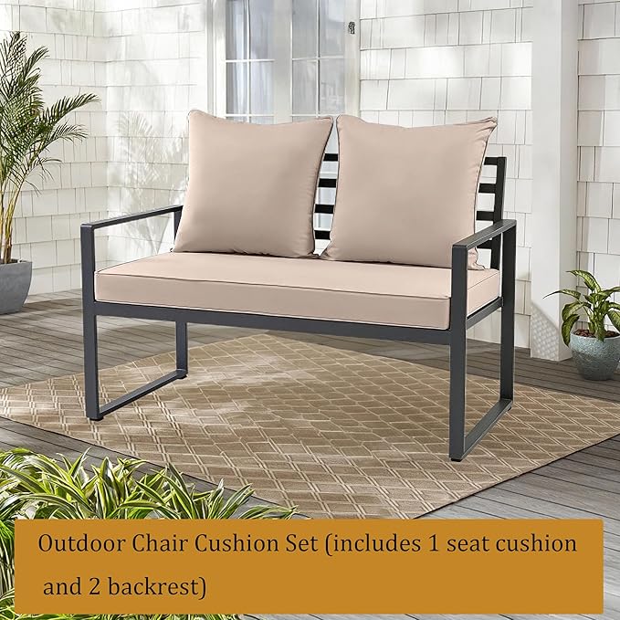 Outdoor Loveseat Cushion Set for Patio Couch/Sofa, 46 x 26 Inch Waterproof & Fade Resistant Patio Furniture Chiar Cushions with Removable Cover (Khaki, 46''Lx26''Wx4''H-Loveseat Cushion Set)